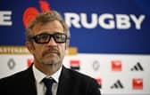 France coach Fabien Galthie gives a press conference to announce his team to face Scotland. (Photo by JULIEN DE ROSA/AFP via Getty Images)          