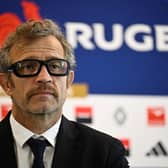 France coach Fabien Galthie gives a press conference to announce his team to face Scotland. (Photo by JULIEN DE ROSA/AFP via Getty Images)          