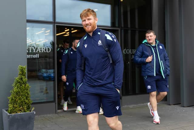 Gregor Brown is pictured as Scotland depart for the Guinness Six Nations match against France in Paris at Edinburgh Airport. (Photo by Craig Williamson / SNS Group)