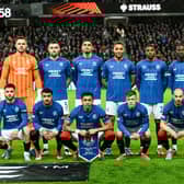 Rangers players pose for a team picture ahead of the Europa League last 16 second leg against Fenerbahce. (Photo by Rob Casey / SNS Group)