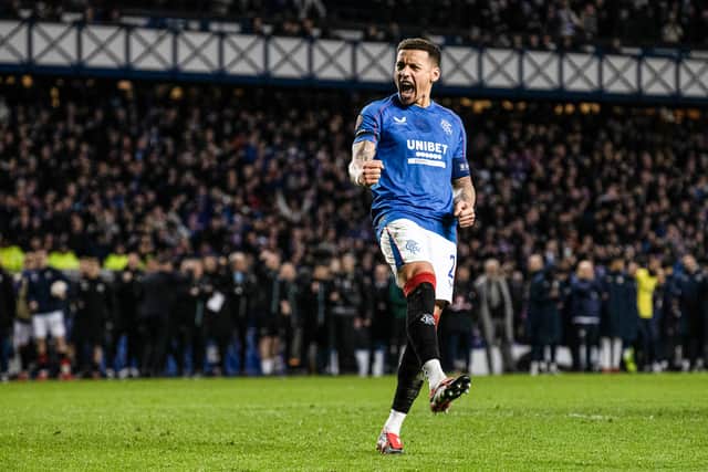 Rangers' James Tavernier celebrates scoring his penalty during the Europa League penalty shootout win over Fenerbahce. Cr: SNS Group.