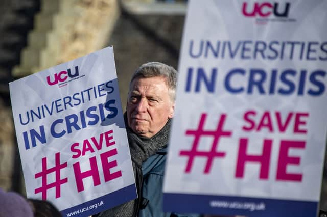 A rally by university union members outside the Scottish Parliament (Picture: Lisa Ferguson)