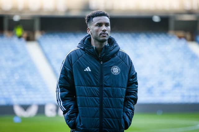 Celtic defender Auston Trusty looks around Ibrox in January.