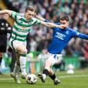 Celtic's Alistair Johnston and Rangers' Nicolas Raskin jostle for possession.  (Photo by Alan Harvey / SNS Group)