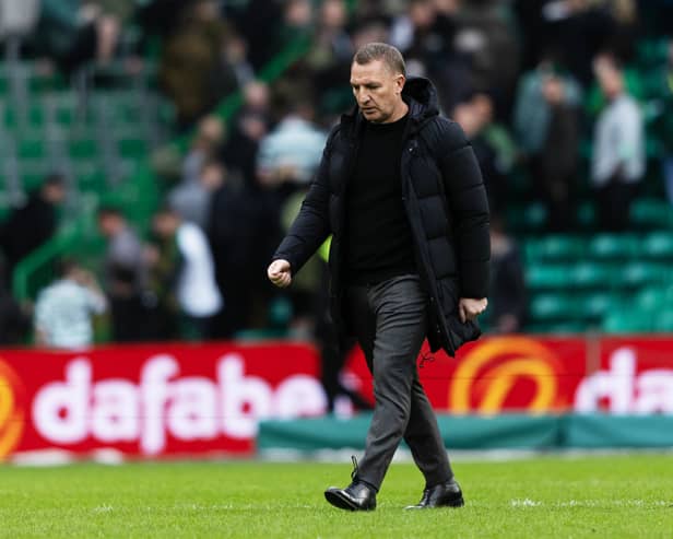 Celtic manager Brendan Rodgers at full-time after the 3-2 defeat to Rangers.  (Photo by Craig Foy / SNS Group)