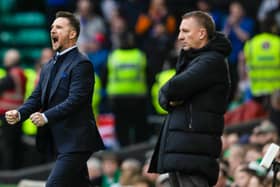 Rangers interim head coach Barry Ferguson (left) alongside Celtic manager Brendan Rodgers. (Photo by Craig Foy / SNS Group)