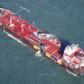 The MV Stena Immaculate oil tanker at anchor in the Humber Estuary off the coast of East Yorkshire following a collision with the Solong container ship