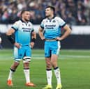Scotland's Matt Fagerson and Blair Kinghorn reflect on the defeat to France. (Photo by Ross MacDonald / SNS Group)