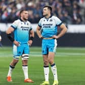Scotland's Matt Fagerson and Blair Kinghorn reflect on the defeat to France. (Photo by Ross MacDonald / SNS Group)