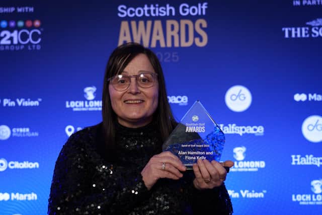 Forth Valley Junior Golf’s Fiona Kelly, the joint-winner along with Alan Hamilton, shows off the Spirit of Golf Award