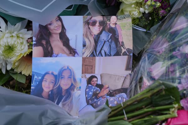 One of many floral tributes left at the house in Bushey, Hertfordshire, where Carol Hunt, 61, and two of her daughters, Hannah, 28, and Louise, 25, were murdered by Kyle Clifford (Picture: Jonathan Brady)