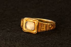 A mourning ring engraved with 19th Century Scottish geologist Hugh Miller's name and the date of his birth and death