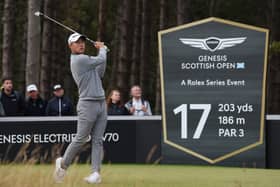Collin Morikawa in action during the 2024 Genesis Scottish Open at The Renaissance Club 