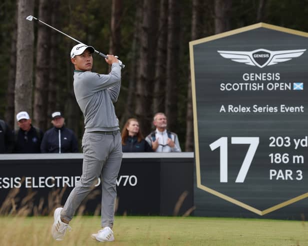Collin Morikawa in action during the 2024 Genesis Scottish Open at The Renaissance Club 