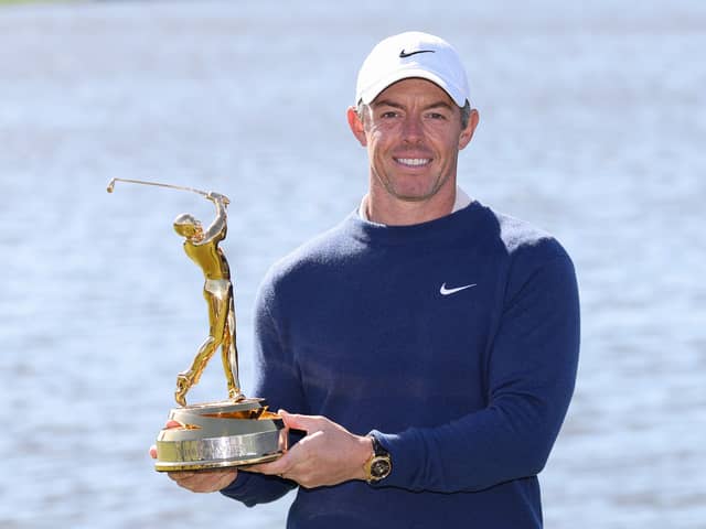 Rory McIlroy show off the trophy after beating J.J. Spaun in a three hole play-off to win The Players Championship  at TPC Sawgrass in Ponte Vedra Beach, Florida