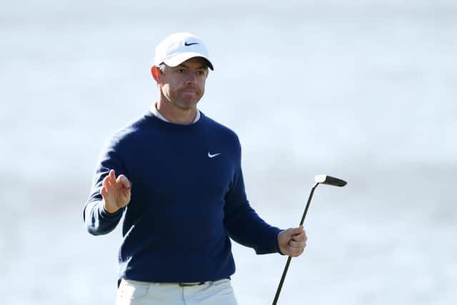 Rory McIlroy reacts on the 18th green during his play-off win after becoming just the eighth player to become a multiple winner of The Players Championship 