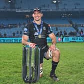 Henco Venter poses with the URC trophy after Glasgow Warriors' win over Vodacom Bulls in the final at Loftus Versfeld.