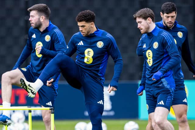 Che Adams during a Scotland training session at the City Stadium, on March 17, 2025. (Photo by Alan Harvey / SNS Group)