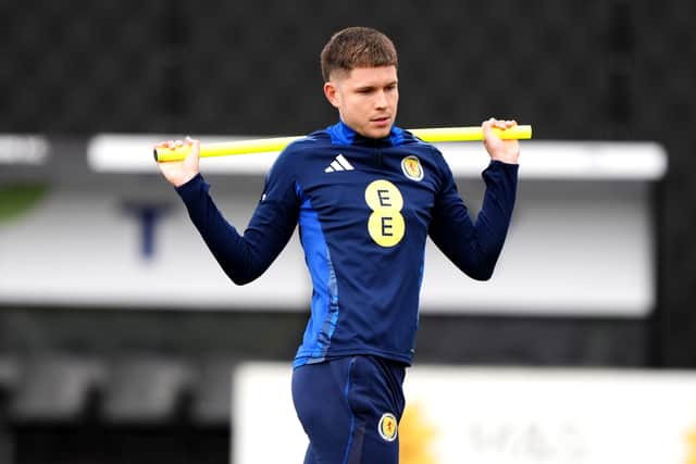 George Hirst during his first Scotland training session at Lesser Hampden, Glasgow. Picture date: Monday March 17, 2025.