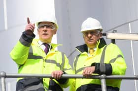 John Swinney, left, speaks to Mark Simmers, chief executive of biorefinery Celtic Renewables, during a visit to the Grangemouth plant (Picture: WPA pool)