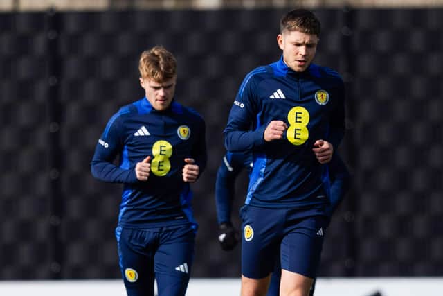 George Hirst during a Scotland training session on Wednesday ahead of the squad flying to Greece for the Nations League play-off first leg. (Photo by Craig Foy / SNS Group)