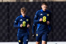 George Hirst during a Scotland training session on Wednesday ahead of the squad flying to Greece for the Nations League play-off first leg. (Photo by Craig Foy / SNS Group)