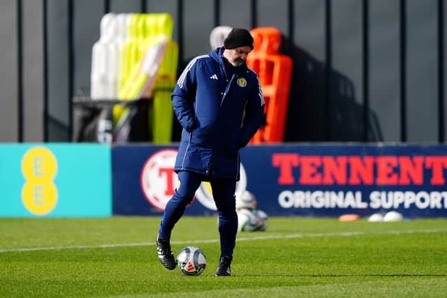 Scotland head coach Steve Clarke during a training session at Lesser Hampden, Glasgow.