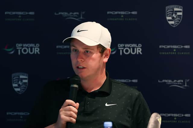 Bob Macintyre speaks to the media prior to the Porsche Singapore Classic at Laguna National Golf Resort Club 