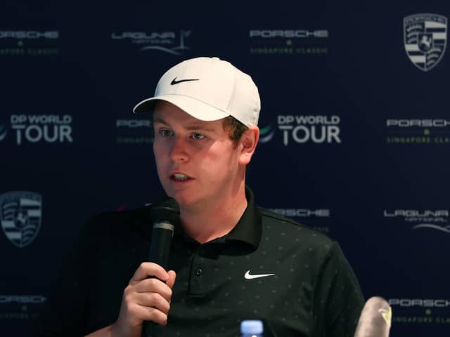 Bob Macintyre speaks to the media prior to the Porsche Singapore Classic at Laguna National Golf Resort Club 