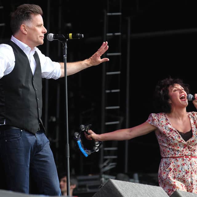 Ricky Ross and Lorraine McIntosh from Deacon Blue performing on the main stage during the 20th T in the Park music festival at Kinross in 2013.