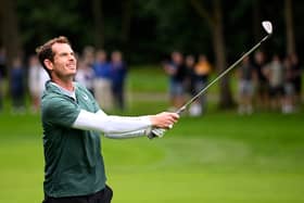 Andy Murray in action during the Pro-Am prior to the 2024 BMW PGA Championship at Wentworth Club