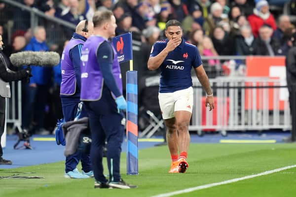 France's Peato Mauvaka is sent to the sin bin during the Guinness Men's Six Nations match against Scotland at Stade de France.