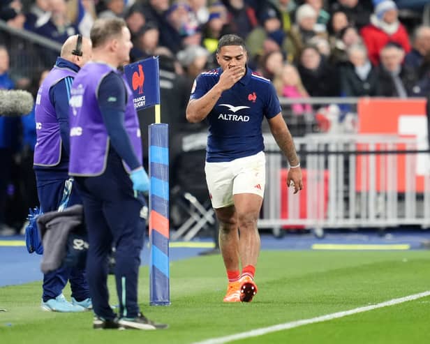 France's Peato Mauvaka is sent to the sin bin during the Guinness Men's Six Nations match against Scotland at Stade de France.