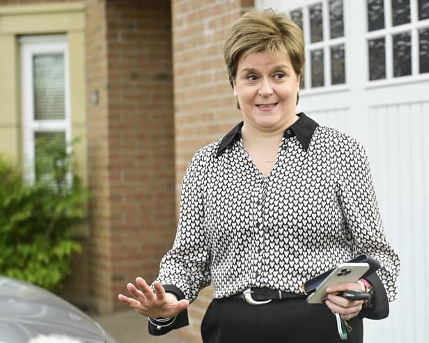 Nicola Sturgeon speaks to media outside her house near Glasgow. Picture: John Devlin