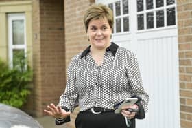 Nicola Sturgeon speaks to media outside her house near Glasgow. Picture: John Devlin