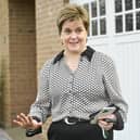 Nicola Sturgeon speaks to media outside her house near Glasgow. Picture: John Devlin