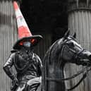 The Duke of Wellington statue outside the Gallery of Modern Art wears a face mask.