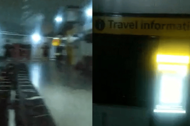 Heathrow Airport in darkness after nearby electrical substation fire.