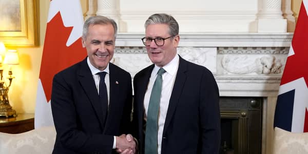 Keir Starmer shakes hands with new Canadian Prime Minister Mark Carney at a meeting in Downing Street (Picture: Jordan Pettitt/WPA pool)