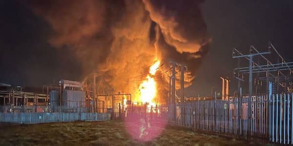 A fire rages at the Hayes electricity substation near Heathrow (Picture: London Fire Brigade)