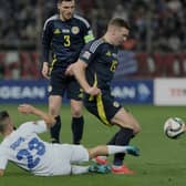 Bologna's Lewis Ferguson won one of four Serie A players to start for Scotland against Greece on Thursday. (AP Photo/Petros Giannakouris)
