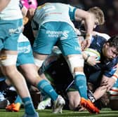 Warriors' Nathan McBeth (R) score his side's fourth and decisive try to secure victory over Munster at Scotstoun. (Photo by Ross MacDonald / SNS Group)