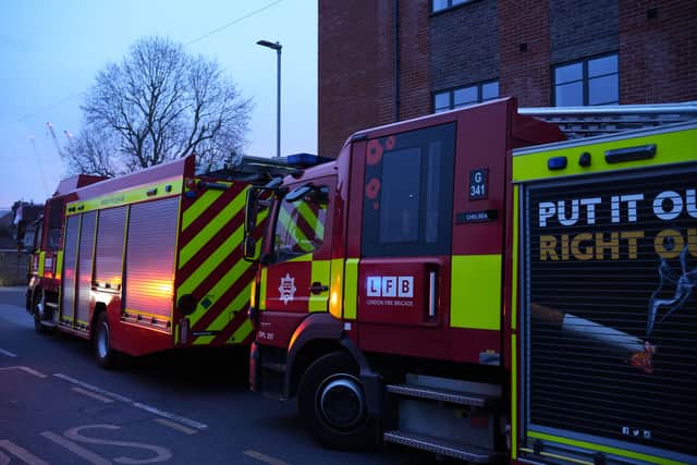 Emergency services at the scene in Roseville Road, west London, near to the North Hyde electrical substation which caught fire last night. More than 1,300 flights to and from Heathrow Airport will be disrupted on Friday due to the closure of the airport following the fire. Picture: James Weech/PA Wire