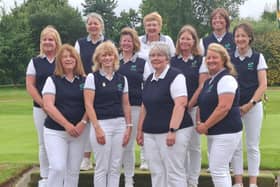 The Scottish Senior Women’s Golf Association team pictured at the 2024 Jamboree at Trentham Golf Club. They are: back row from left:   Gillian Kyle, Karen Marshall, Ruth Hunter, Marjorie Rae (President), Hilary Laughland, Louise Fraser and Alison DAvidson. Front row from  left: Elaine Moffat, Lynne Fraser (Captrain), Lesley Lloyd (Vice-Captain) and Jackie Brown.   