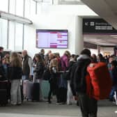The scene at Edinburgh Airport on Friday morning after the closure of London Heathrow