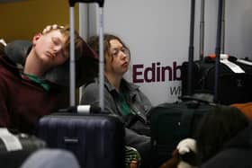 The scene at Edinburgh airport after the closure of Heathrow has thrown the country into travel chaos, March 21 2025