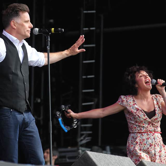 Ricky Ross and Lorraine McIntosh from Deacon Blue performing on the main stage during the 20th T in the Park music festival at Kinross in 2013.