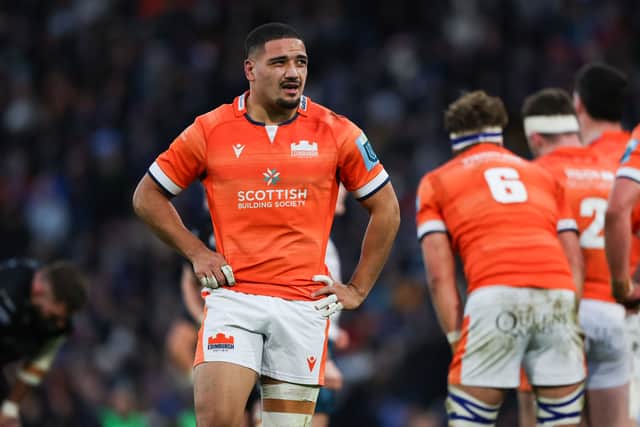 Edinburgh's Mosese Tuipulotu was red carded with five minutes remaining in the defeat to Benetton in Treviso. (Photo by Craig Williamson / SNS Group)