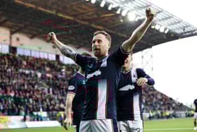 Falkirk's Scott Arfield celebrates scoring to make it 2-0 over Airdrieonians at The Falkirk Stadium. (Photo by Roddy Scott / SNS Group)