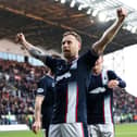 Falkirk's Scott Arfield celebrates scoring to make it 2-0 over Airdrieonians at The Falkirk Stadium. (Photo by Roddy Scott / SNS Group)